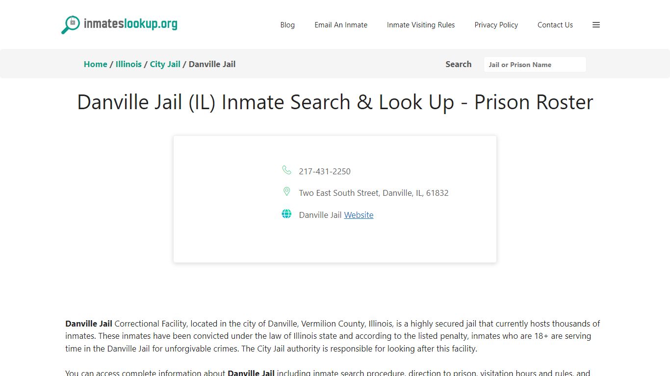 Danville Jail (IL) Inmate Search & Look Up - Prison Roster