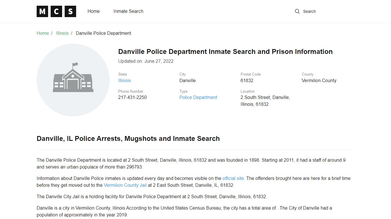 Danville Police Department Inmate Search and Prison Information